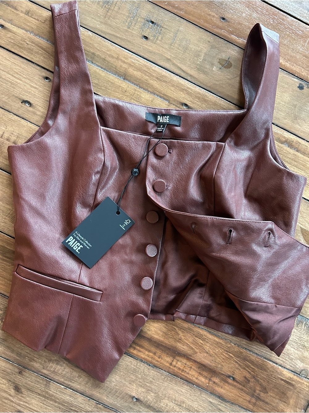 NWT Paige Irene Vegan Leather Vest Rum Raisin Burgundy 2 - Picture 6 of 12